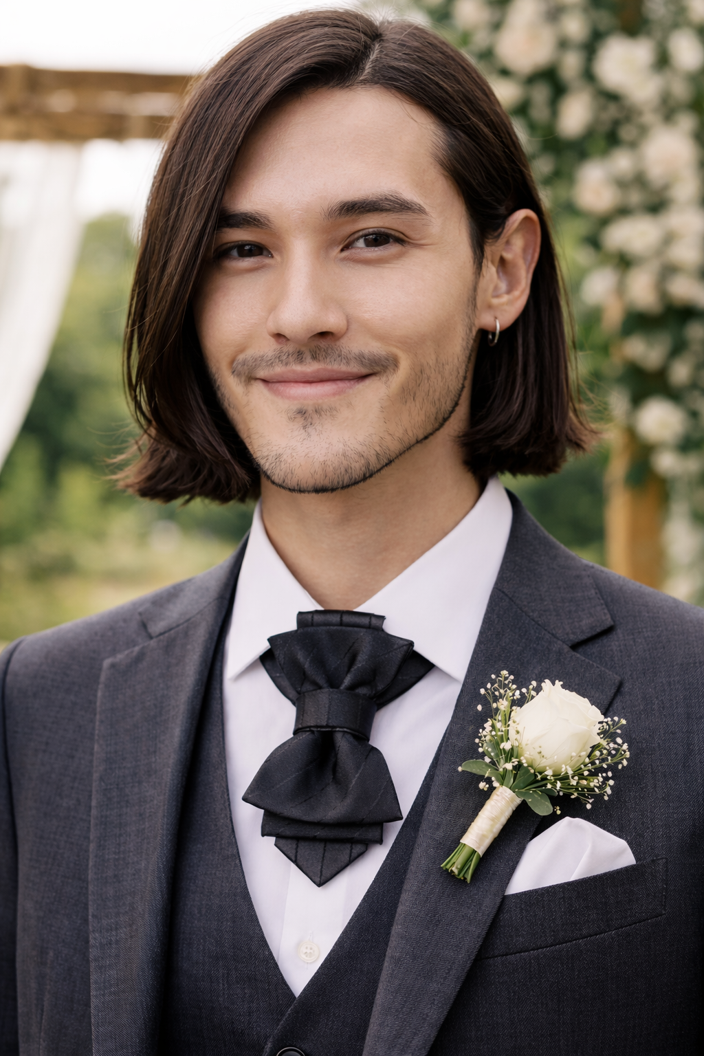 Man in a formal suit with a black bow tie and white flower boutonniere, standing outdoors Man in a suit holding a violin against a dark background Handmade black wedding necktie
Luxury black Hopper tie
Unique black bow tie for groom
Designer black necktie for men
Artistic handmade bow tie
Modern black wedding accessory
Bold and stylish black bow tie
Fashion-forward groom tie
Creative luxury neckwear
Trendy black statement tie