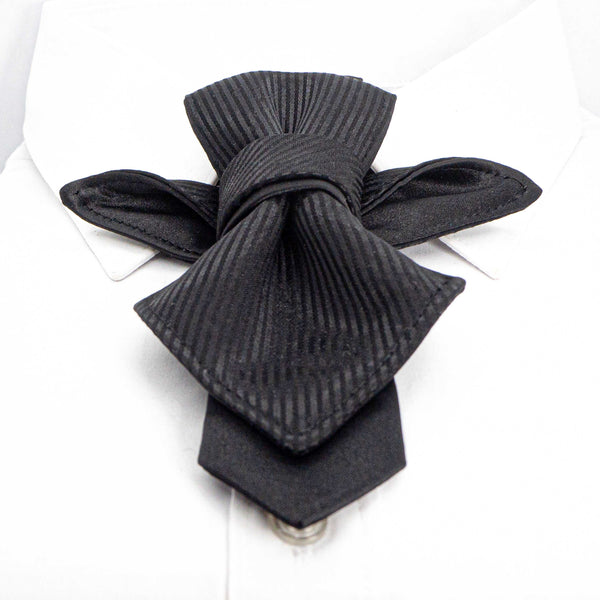Wedding tie, black wedding tie, Unique design wedding tie, Black bow tie reinvented, hopper tie for wedding, bow tie "vertex", Best tie for wedding, striped necktie