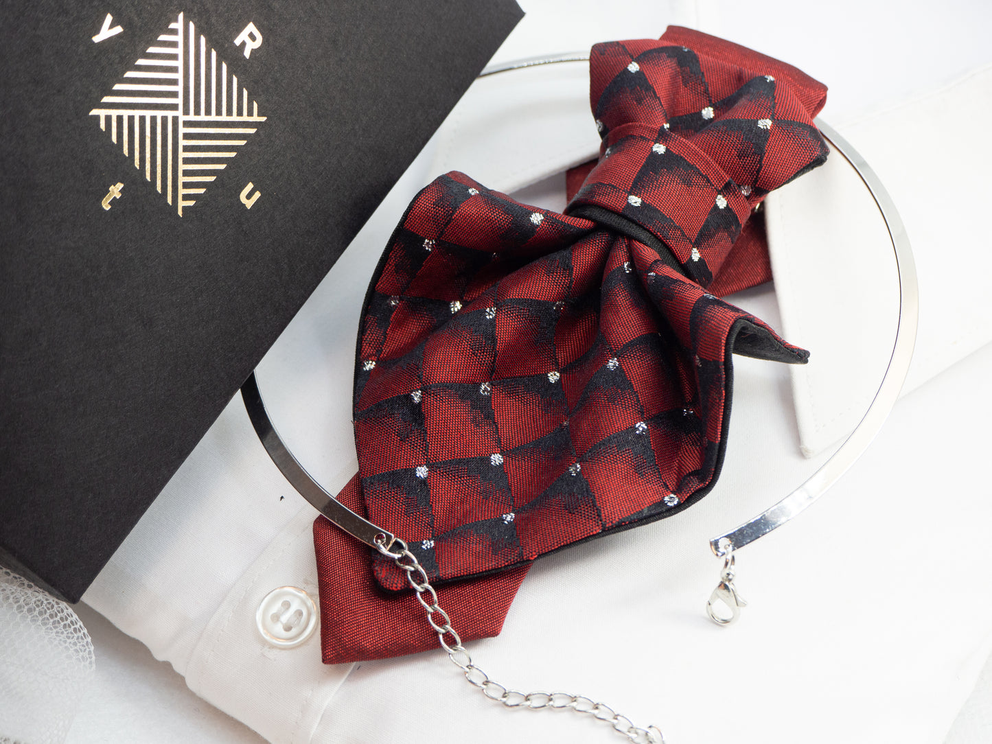 Gift idea for woman Elegant women' bow tie "Burgundy diamond"