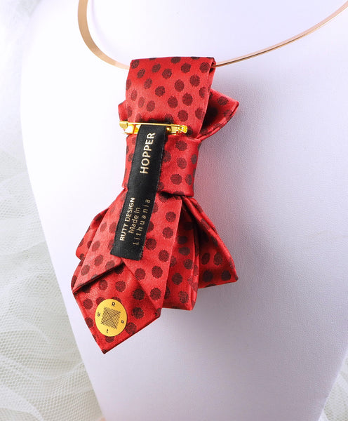 Back view of RED Bow tie for women, hopper tie for women, Ruty Design tie, Vertical bow tie, hand-made tie, gift for stylish women, Wedding Bow Ties & Neckties