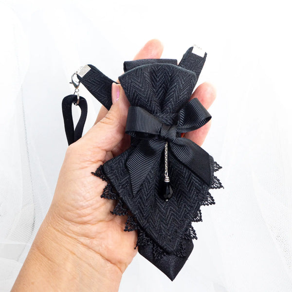 Handmade Necktie for women Swallow, Black tie fow stylish women, Necktie for ger, Gift black tie for elegant women