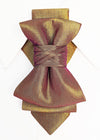 Gold and bronze bow-shaped napkin holder on a white background metallic plum gold womens necktie, bronze burgundy metallic bow tie for women, chameleon fabric neck accessory, handmade statement necktie, sculptural womens neckwear, metallic plum bronze neckpiece, luxury handmade womens neck accessory, artistic fabric necktie, modern designer womens bow tie, elegant metallic neckwear, unique womens fashion necktie, gold burgundy neck accessory, contemporary statement neckpiece