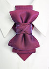 Handmade luxury fashion neck accessory, women's necktie accessory, purple satin necktie choker, gold choker with fabric tie, elegant women's neckwear, unique fashion accessory, stylish purple necktie for women, luxury handmade choker, modern neck accessory for women, fashionable women's tie necklace, chic and sophisticated neckpiece, bespoke fabric tie, artisan crafted neckwear, high-end ladies' accessory, formal women's tie, statement neck accessory, contemporary design necktie, short dark hair, light grey
