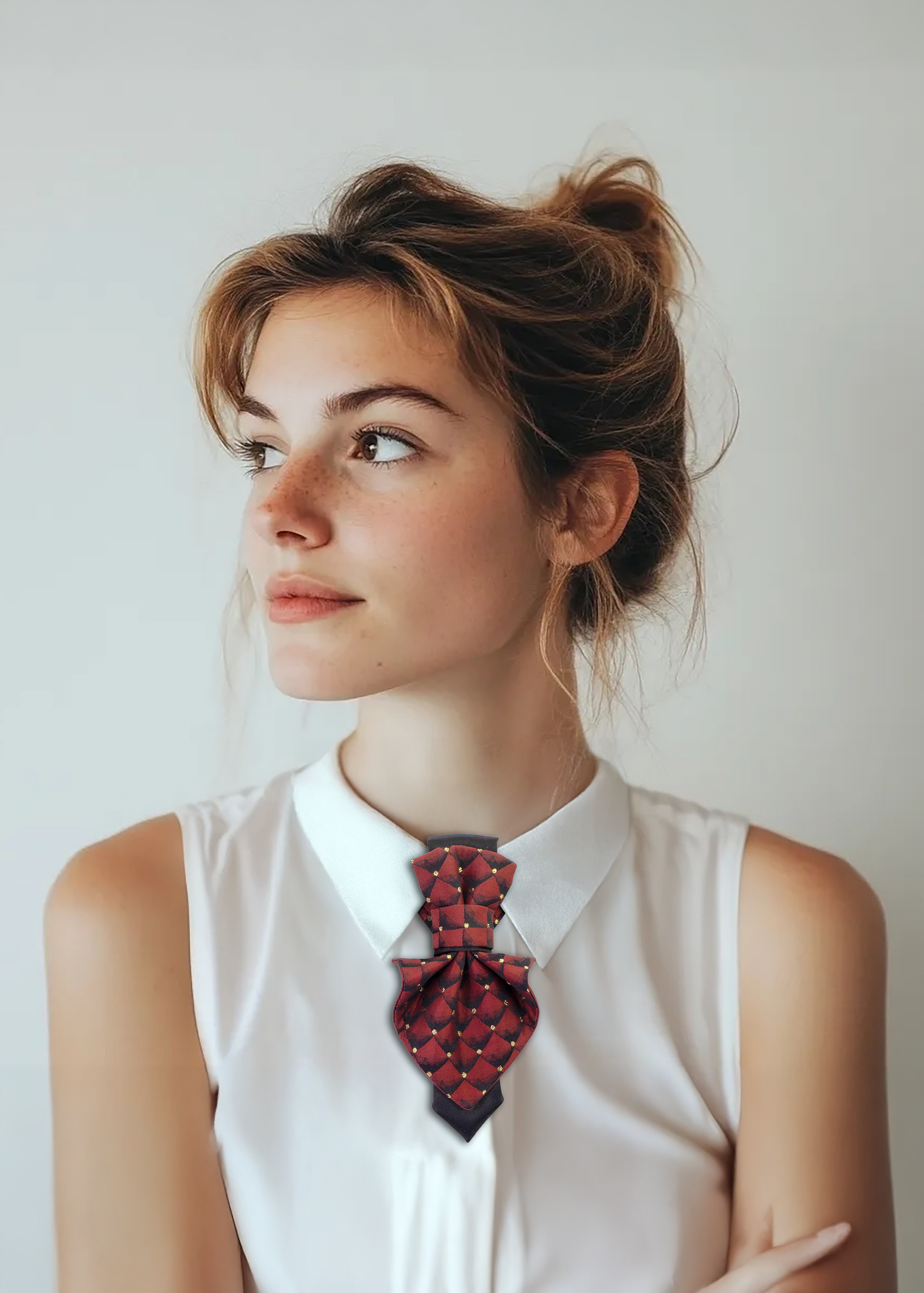 ELEGANT WOMEN' BOW TIE "BURGUNDY DIAMOND II" Burgundy diamond necktie, modern jabot, red jabot necktie for women, unique bow tie for ladies, femme evening neckwear accessory, stylish neckwear for women, luxury handmade women’s tie, artistic women’s neck accessory, elegant statement necktie, designer jabot for special occasions, feminine formal neckwear, original artisan necktie, handmade fashion jabot bow, baroque-style women’s jabot, fashionable women's cravat