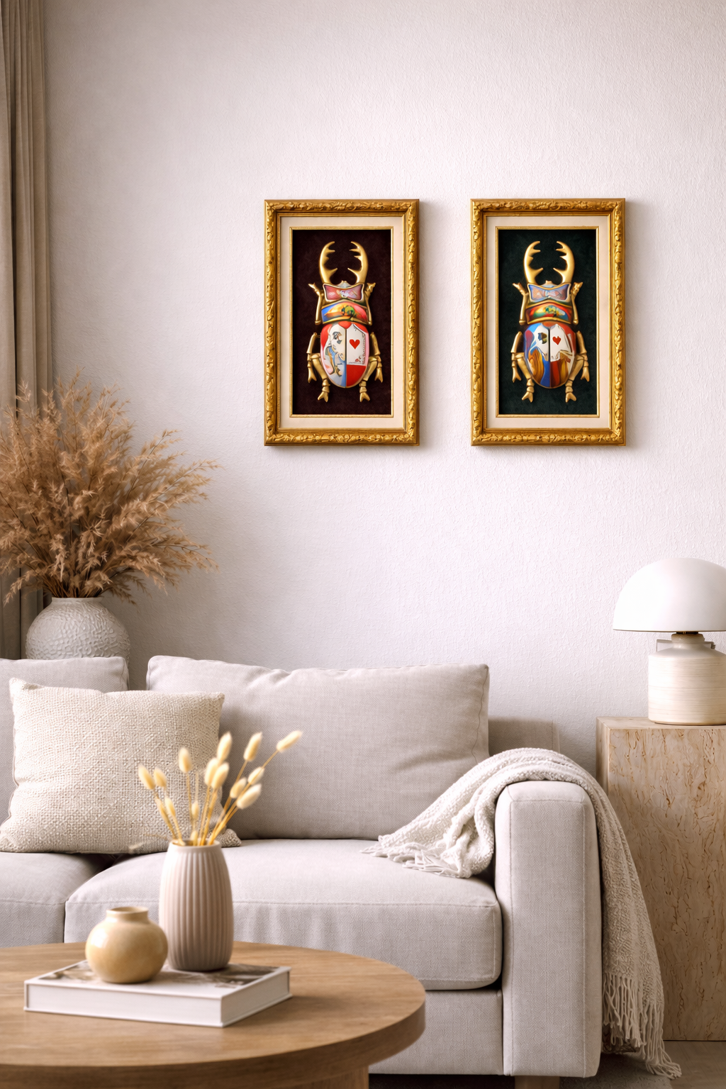 Mythic Scarab  Hand Painted Gold Beetle Wall Sculpture, Mythological Interior Art 20x10 cm