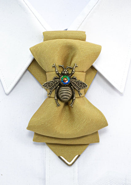 necktie for ladies "Honey", Khaki yellow bowtie for women with bee, Luxury accessory for new fashion lovers, Stylish neckwear for women