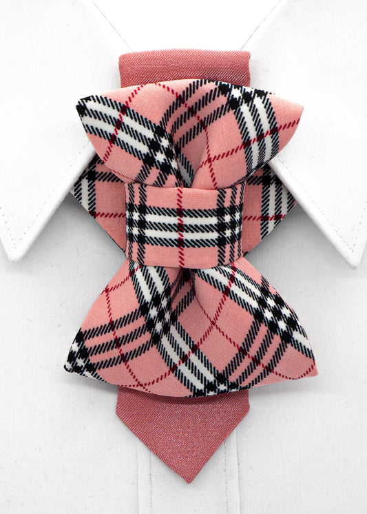 Pink and black plaid bow tie on a white shirt, Plaid bow tie and pocket square set on a white shirt pink tie, plaid necktie, handmade tie, wedding tie, groom accessory, groomsmen gift, original design, unique tie, navy suit tie, modern groom, special occasion, dress tie