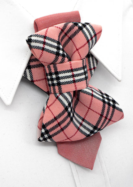 Pink and black plaid bow tie on a white background pink tie, plaid necktie, handmade tie, wedding tie, groom accessory, groomsmen gift, original design, unique tie, navy suit tie, modern groom, special occasion, dress tie