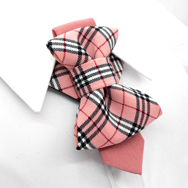 Pink and black plaid bow tie on a white background pink tie, plaid necktie, handmade tie, wedding tie, groom accessory, groomsmen gift, original design, unique tie, navy suit tie, modern groom, special occasion, dress tie