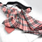 Pink plaid dog collar and leash set on a white background