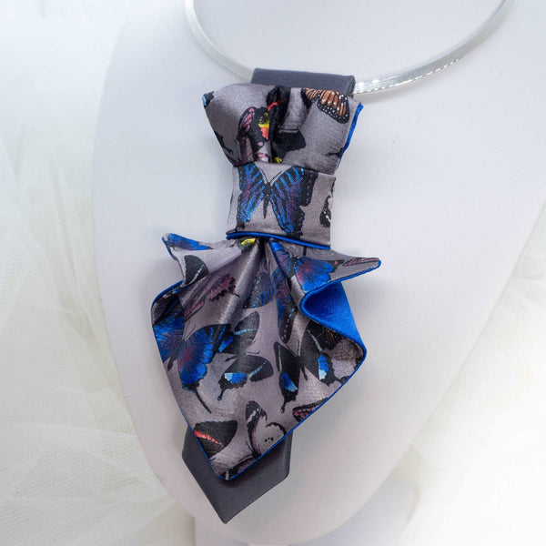 Jabot Blue tie for women, Blue bow tie for ladies