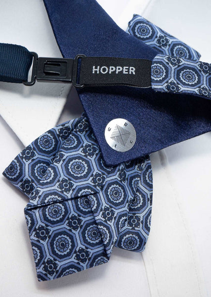 BLUE HOPPER BOW TIE AZURE ARABESQUE, Wedding blue bow tie. Blue hopper tie