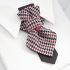 handmade luxury unisex necktie, vertical bow tie, houndstooth pattern, red black white tie, artistic necktie, wedding accessory, groom gift, musician style, luxury tie, unique neckwear, statement tie, formal fashion, sculptural tie, designer bow tie