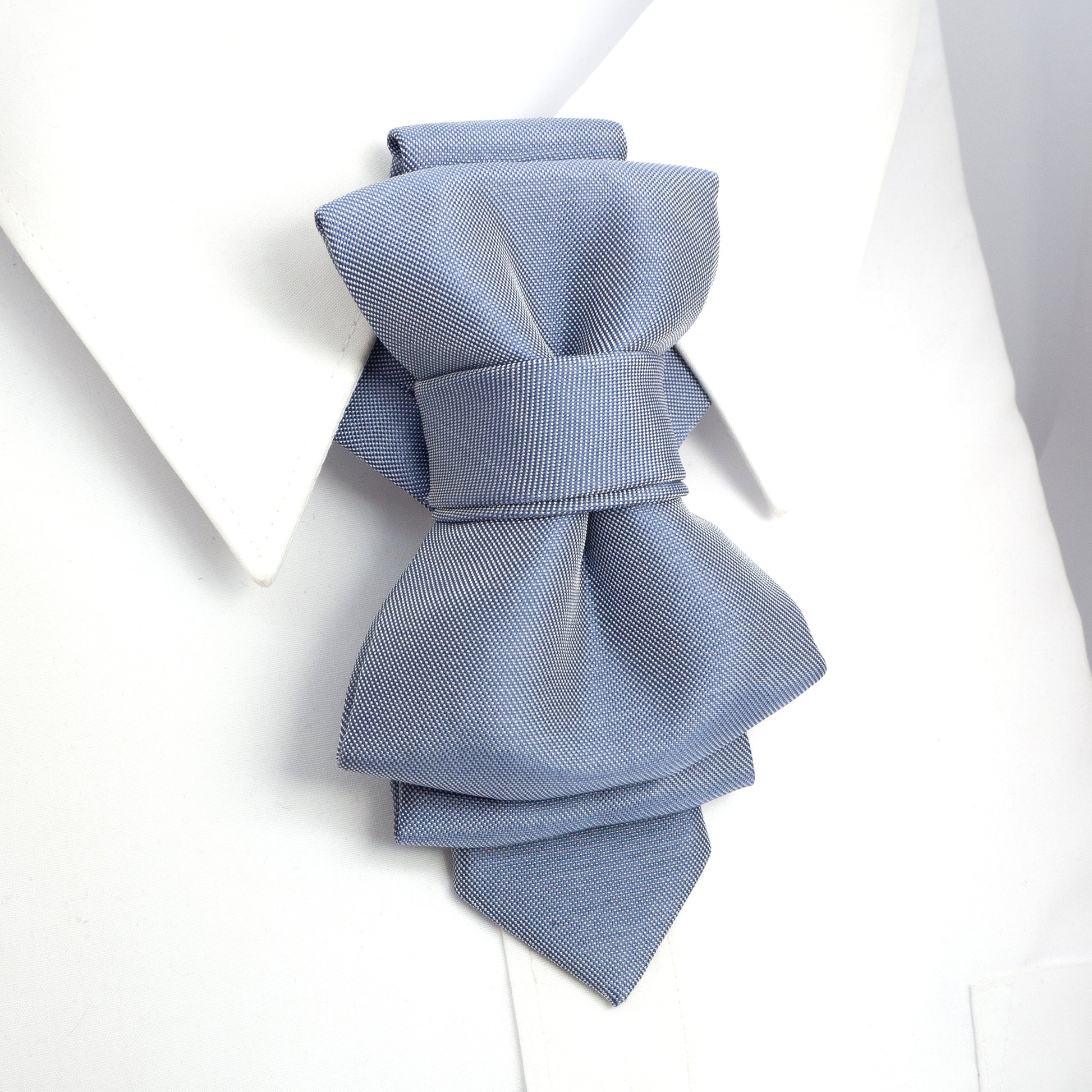 handmade gray blue tie, sculptural necktie, unisex fashion tie, artistic wedding tie, modern cravat, elegant blue accessory, pre-tied unique tie, statement neckwear, couture tie design, Ruty Design tie
