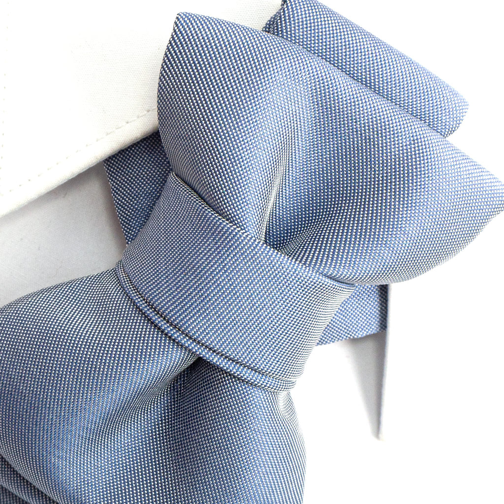 sculptural necktie, modern cravat, handmade gray blue tie, statement neckwear, unisex fashion tie, couture tie design, pre-tied unique tie, artistic wedding tie, luxury men's accessory, elegant tie for women, structured neck piece, designer tie by Ruty Design, bold formal tie, textured fabric tie, handmade performance tie