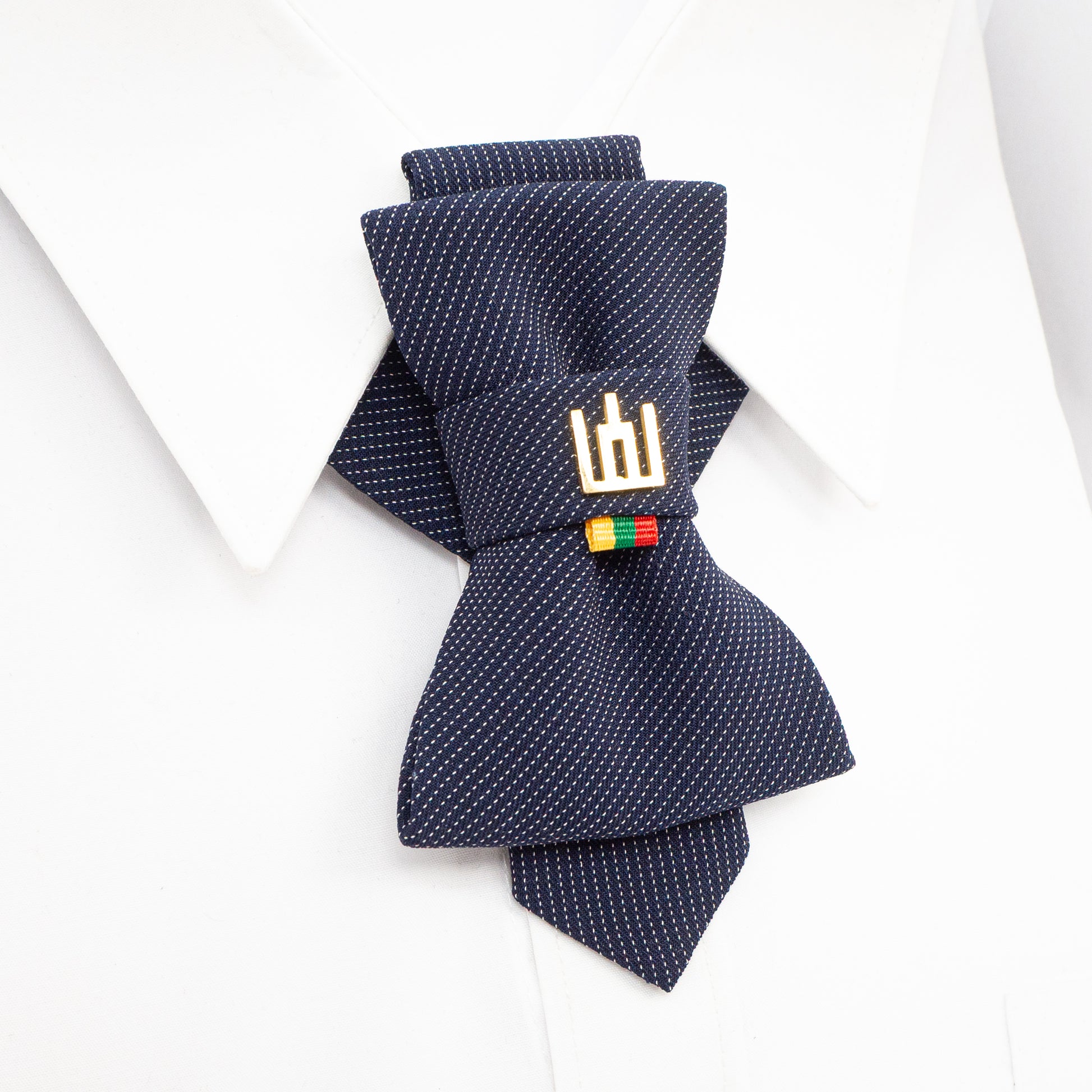 Lithuanian heritage necktie, Gediminas Pillars tie, handmade symbolic tie, Baltic cultural accessory, jabot style neckwear, patriotic men’s fashion, tricolor ribbon necktie, freedom identity tie, elegant historical neckwear, Baltic pride tie, artisan men’s tie, traditional symbol cravat, modern ethnic accessory, small nation support fashion, Mediterranean style tie
