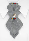 handmade luxury wedding necktie, vertical bow tie, Lithuanian Gedimino Stulpai pin, silver patterned tie, unisex formal accessory, unique design neckwear, groom tie, national symbol fashion, elegant menswear, statement necktie, artistic bow tie, heritage inspired tie, luxury gift for him or her