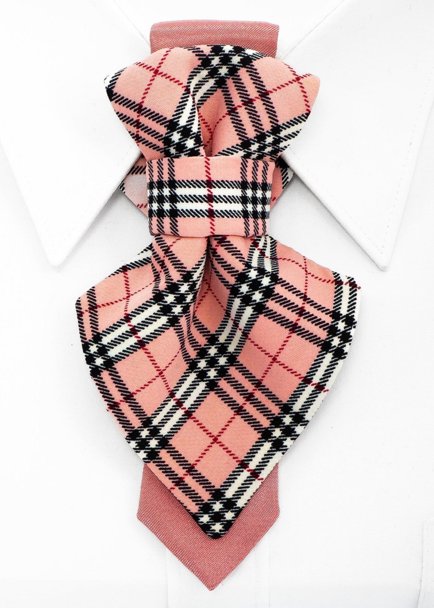 Pink and black plaid dog bow tie on a white background Handmade luxury women’s necktie accessory in pink plaid design, unique wedding and special occasion neckwear, elegant fashion statement tie, modern alternative to bow tie, handcrafted designer accessory for bride, bridesmaid, or stylish guest, exclusive feminine neck accessory, chic and artistic neckwear gift, original handmade women’s fashion detail for parties, events, and luxury outfits.