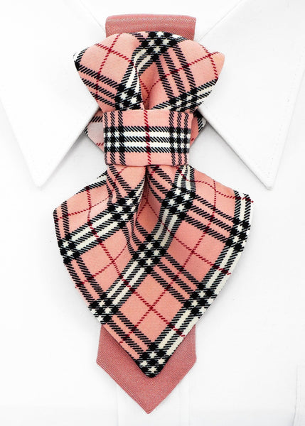 Pink and black plaid dog bow tie on a white background Handmade luxury women’s necktie accessory in pink plaid design, unique wedding and special occasion neckwear, elegant fashion statement tie, modern alternative to bow tie, handcrafted designer accessory for bride, bridesmaid, or stylish guest, exclusive feminine neck accessory, chic and artistic neckwear gift, original handmade women’s fashion detail for parties, events, and luxury outfits.