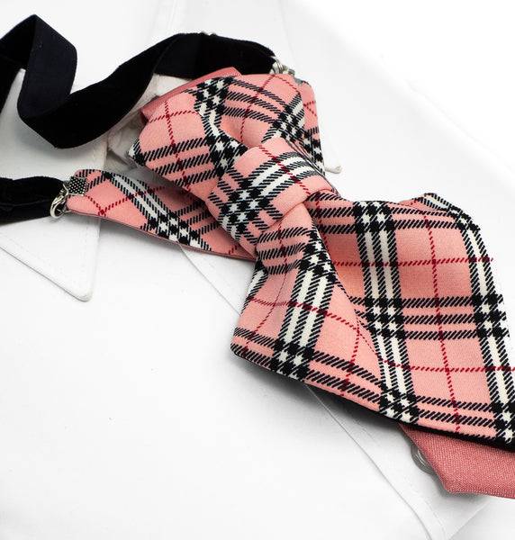 Pink and black plaid dog muzzle on a white background Handmade luxury women’s necktie accessory in pink plaid design, unique wedding and special occasion neckwear, elegant fashion statement tie, modern alternative to bow tie, handcrafted designer accessory for bride, bridesmaid, or stylish guest, exclusive feminine neck accessory, chic and artistic neckwear gift, original handmade women’s fashion detail for parties, events, and luxury outfits.