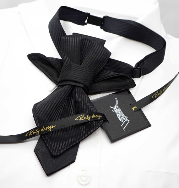 Wedding tie, black wedding tie, Unique design wedding tie, Black bow tie reinvented, hopper tie for wedding, bow tie "vertex", Best tie for wedding