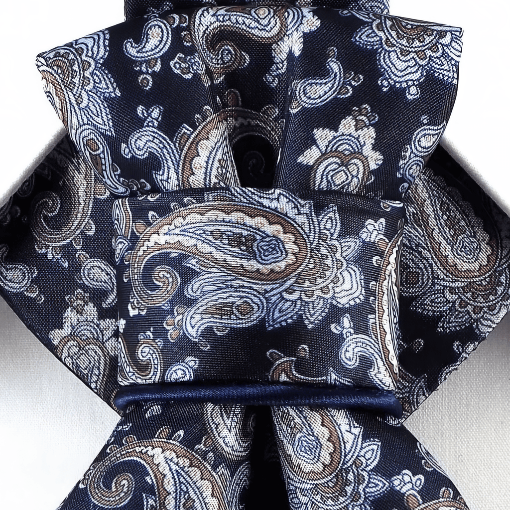 handmade luxury wedding necktie, vertical bow tie, paisley pattern tie, navy blue tie, beige blue paisley tie, groom accessory, unique mens tie, formal event tie, elegant neckwear, satin bow tie, modern classic tie, handmade bow tie, groomsmen gift, luxury tie for wedding, patterned vertical bow, navy paisley necktie, sophisticated menswear, unique wedding tie, stylish bow tie, formal mens accessory, refined tie for groom HOPPER TIE ORIENTAL TALE II