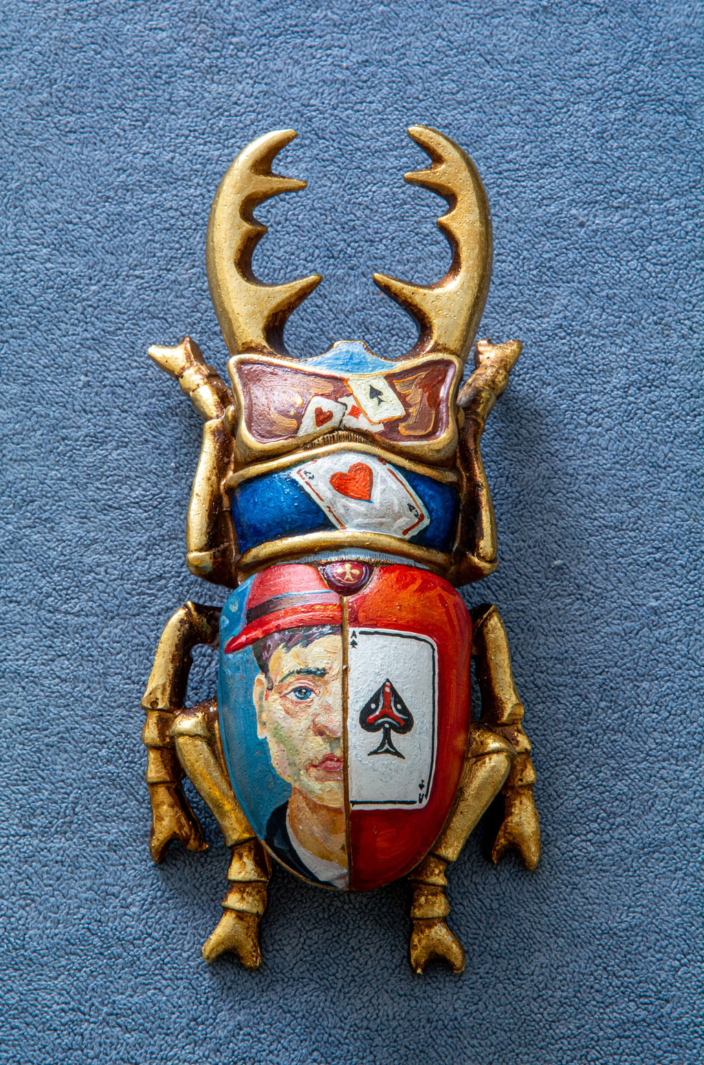 Mythic Scarab  Hand Painted Gold Beetle Wall Sculpture, Mythological Interior Art 20x10 cm