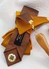 Adjustable mustard velvet strap of the handmade gold bow tie for women