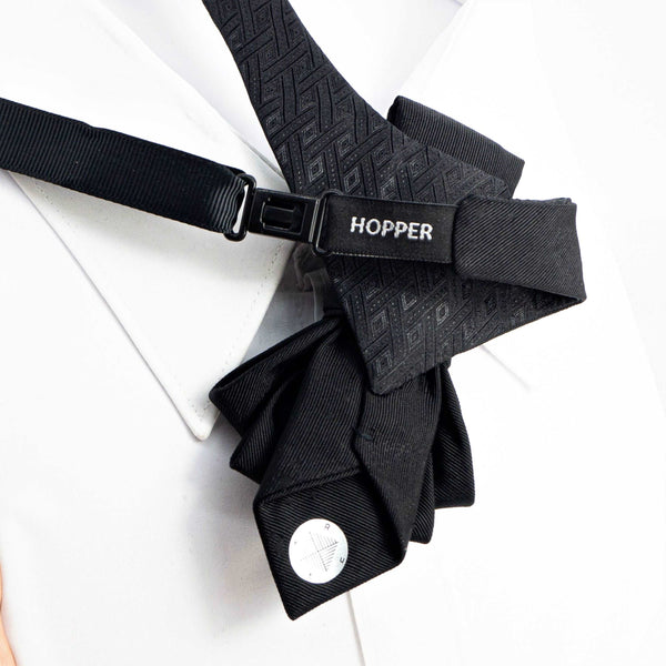 black wedding hopper tie back side view