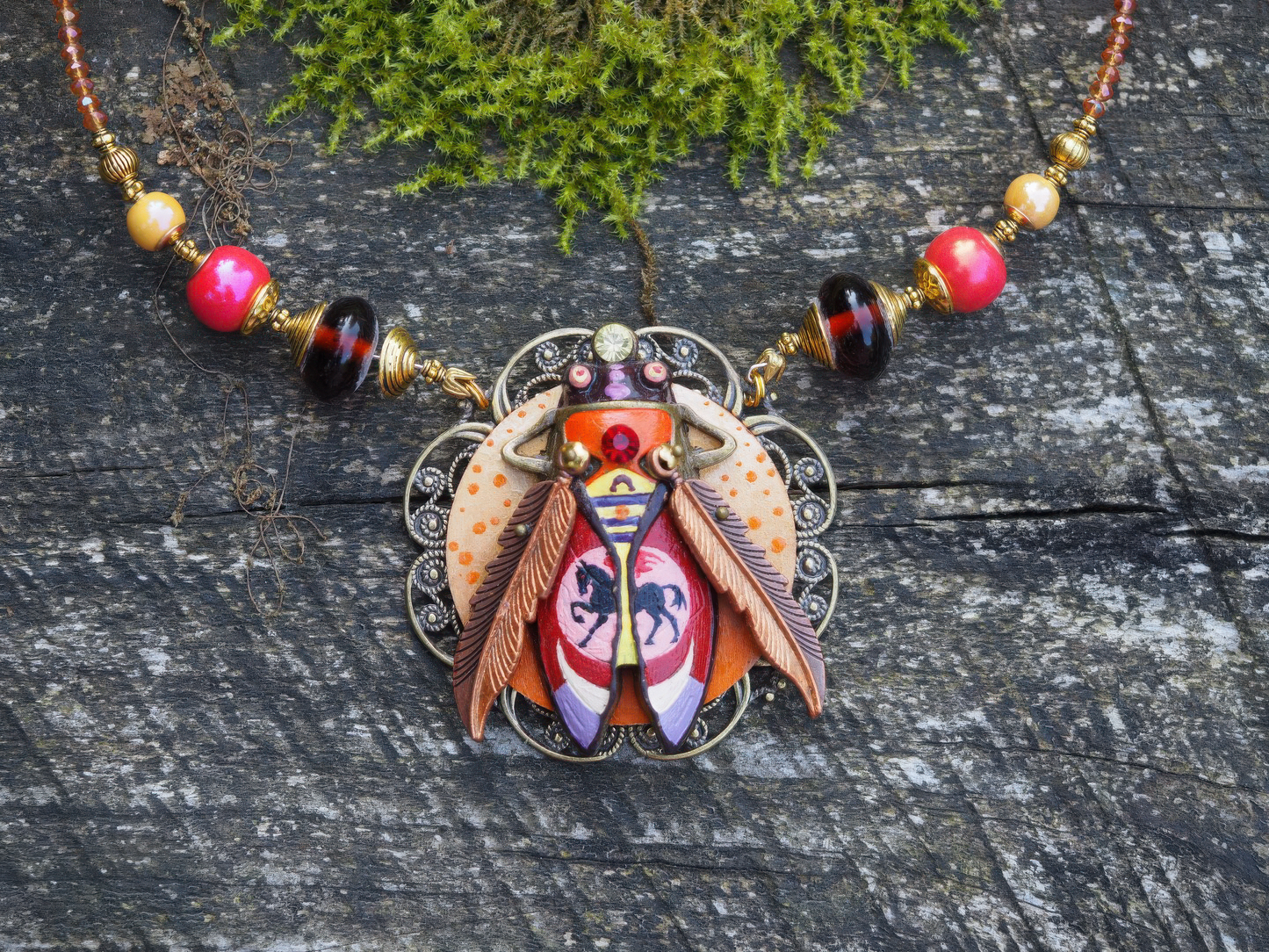 NECKLACE PEGASUS Statement Handmade Beetle Necklace for Women