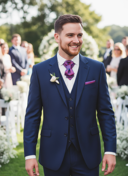 purple striped necktie, blue suit, outdoor wedding, elegant, smiling
Men's wedding necktie, unique purple pattern, elegant bow tie, formal wear, groom attire
Designer cravat, sophisticated men's accessory, striped bow tie, luxury wedding fashion
Purple striped necktie, boutonniere, wedding suit, stylish groom, formal event