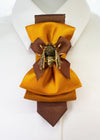 Handmade gold bow tie for women with a vintage bumblebee brooch