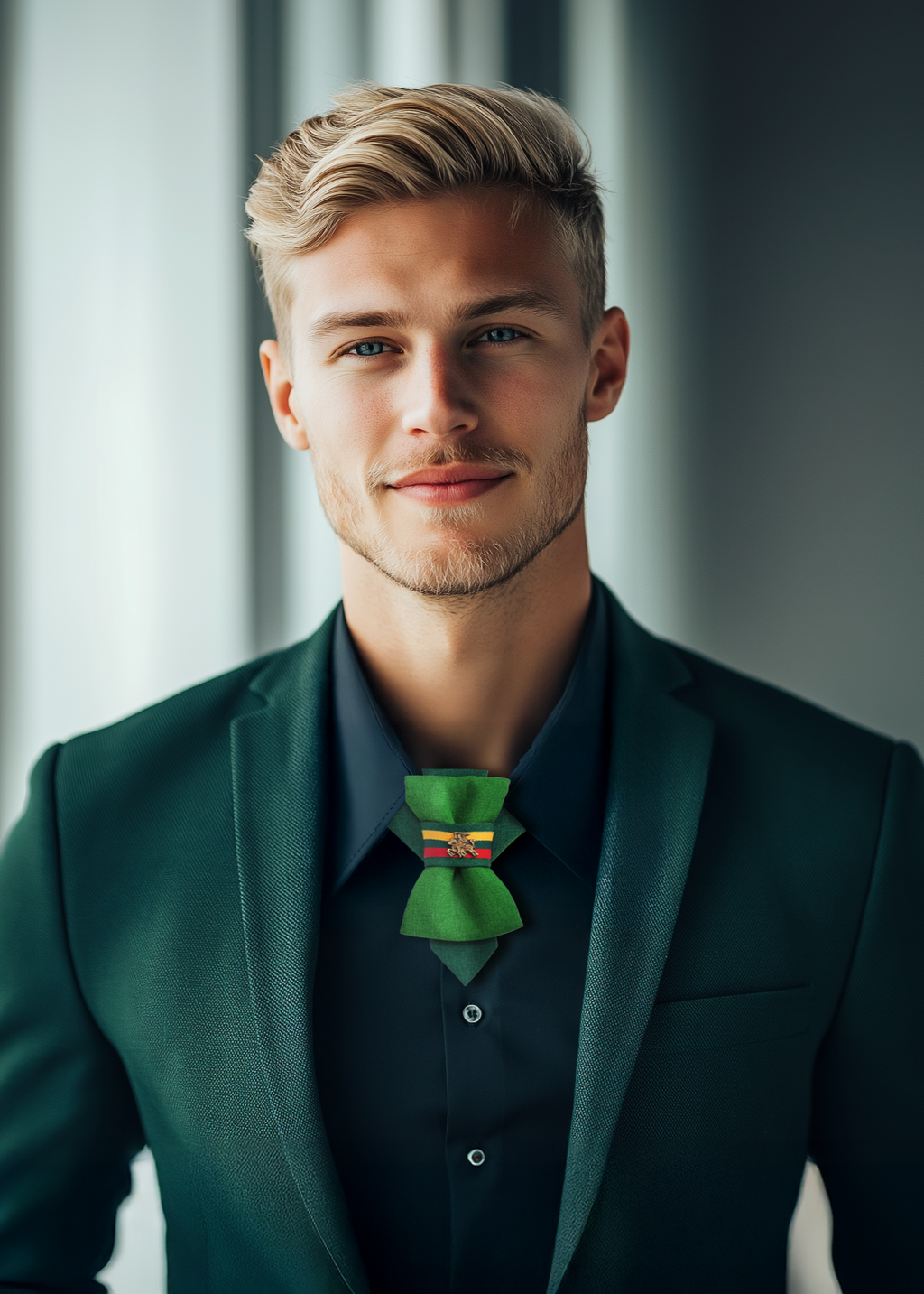 Green wedding necktie for groom
Handmade luxury green bow tie
Elegant groom’s necktie with tricolor stripes
Unique design green tie for men
Metal decorated bow tie with Vytis knight
Stylish green tie with metal decor
Statement groom’s tie with Vytis emblem
Handmade decorative green tie
Luxury green neckwear for special occasions
Unique shape necktie for groom
Fashionable green bow tie for weddings
High-quality handcrafted green tie
Men’s luxury wedding necktie
Traditional-inspired groom’s tie