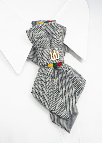 Gray knitted bow tie with colorful buttons on a white background handmade luxury wedding necktie, vertical bow tie, Lithuanian Gedimino Stulpai pin, silver patterned tie, unisex formal accessory, unique design neckwear, groom tie, national symbol fashion, elegant menswear, statement necktie, artistic bow tie, heritage inspired tie, luxury gift for him or her