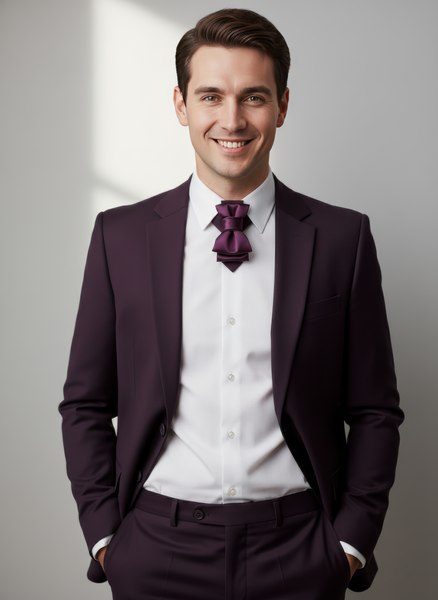 Handmade deep plum cravat-style necktie with layered satin folds for weddings Luxurious satin statement necktie in dark purple, handcrafted for grooms and formal events
Original design plum necktie with sculptural bow and pointed tail for elegant occasions
Unique handmade formal tie with triple-layer bow in rich purple satin
Artistic cravat-style wedding necktie in deep plum, suitable for men and women Elegant handmade bow cravat with dramatic silhouette in silky plum fabric