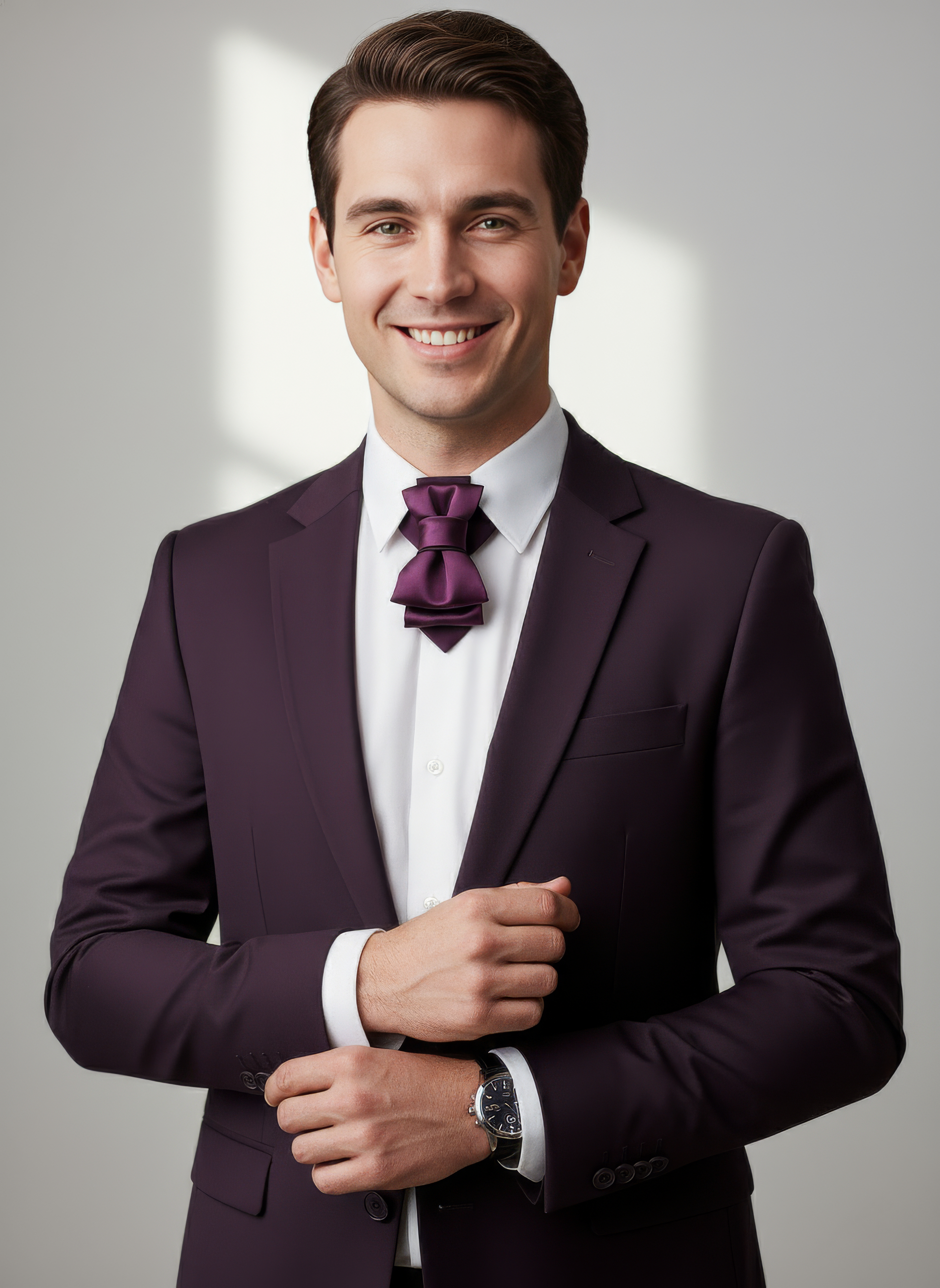 Handmade deep plum cravat-style necktie with layered satin folds for weddings Luxurious satin statement necktie in dark purple, handcrafted for grooms and formal events
Original design plum necktie with sculptural bow and pointed tail for elegant occasions
Unique handmade formal tie with triple-layer bow in rich purple satin
Artistic cravat-style wedding necktie in deep plum, suitable for men and women Elegant handmade bow cravat with dramatic silhouette in silky plum fabric