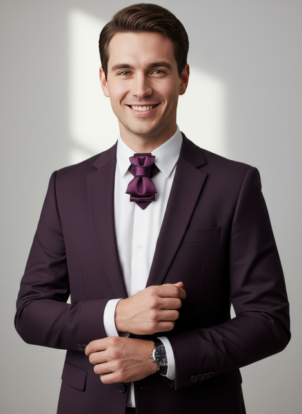 Handmade deep plum cravat-style necktie with layered satin folds for weddings Luxurious satin statement necktie in dark purple, handcrafted for grooms and formal events
Original design plum necktie with sculptural bow and pointed tail for elegant occasions
Unique handmade formal tie with triple-layer bow in rich purple satin
Artistic cravat-style wedding necktie in deep plum, suitable for men and women Elegant handmade bow cravat with dramatic silhouette in silky plum fabric