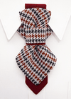 handmade luxury unisex necktie, vertical bow tie, houndstooth pattern, red black white tie, artistic necktie, wedding accessory, groom gift, musician style, luxury tie, unique neckwear, statement tie, formal fashion, sculptural tie, designer bow tie