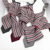 handmade luxury unisex necktie, vertical bow tie, houndstooth pattern, red black white tie, artistic necktie, wedding accessory, groom gift, musician style, luxury tie, unique neckwear, statement tie, formal fashion, sculptural tie, designer bow tie
