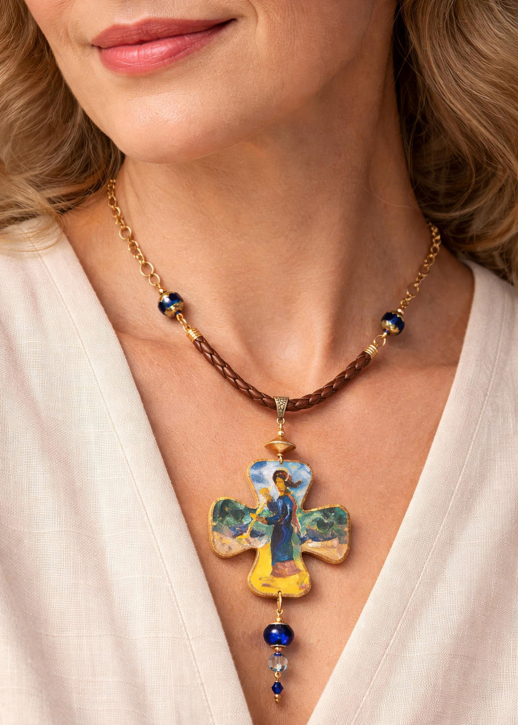 Necklace with a decorative pendant worn by a person Unique artistic pendant for elegant woman, Hand painted miniature art pendant for women one of a kind jewelry, Luxury OOAK miniature painting necklace close up, Original artwork pendant by artist Marijus Piekuras, Fine art wearable pendant handcrafted detail, Tiny original painting inside pendant frame, Woman wearing one of a kind miniature pendant, Meaningful original art gift for her, Intricate miniature art jewelry craftsmanship, Exclusive handmade art 