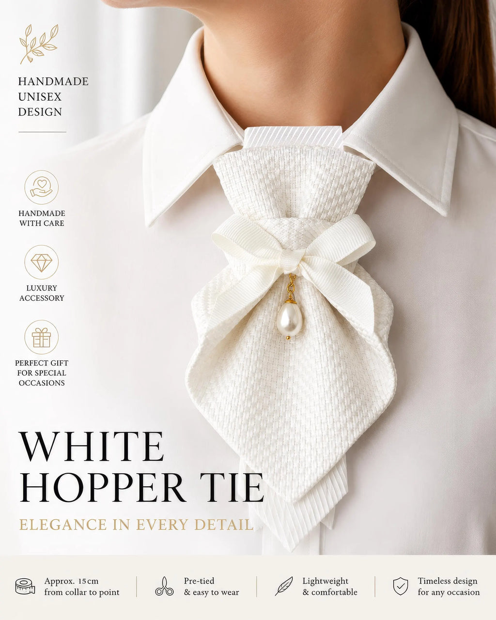 Neck accessorie for women "Pearl Ivory Jabot"