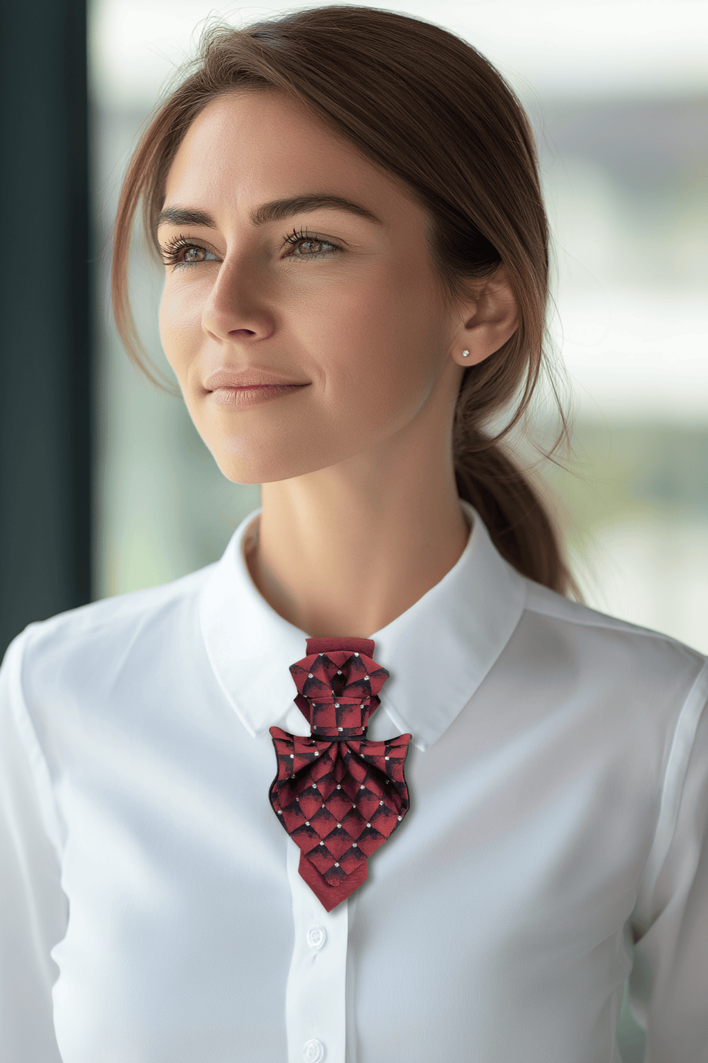 Elegant women' bow tie  "Burgundy diamond" - combination of burgundy and black is decorated with bright, sparkling silver accents. Elegant and playful at the same time.