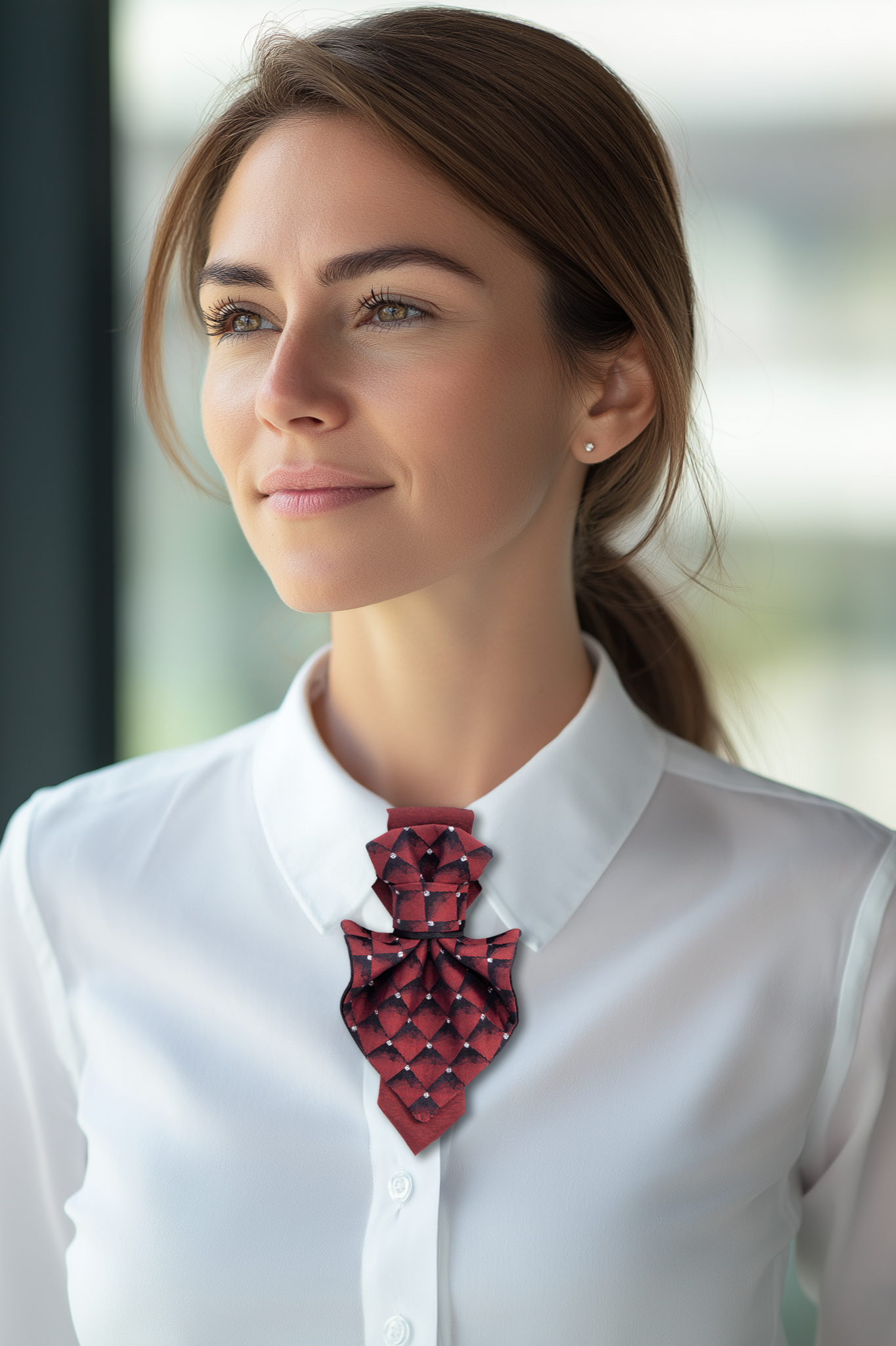 Elegant women' bow tie  "Burgundy diamond" - combination of burgundy and black is decorated with bright, sparkling silver accents. Elegant and playful at the same time.