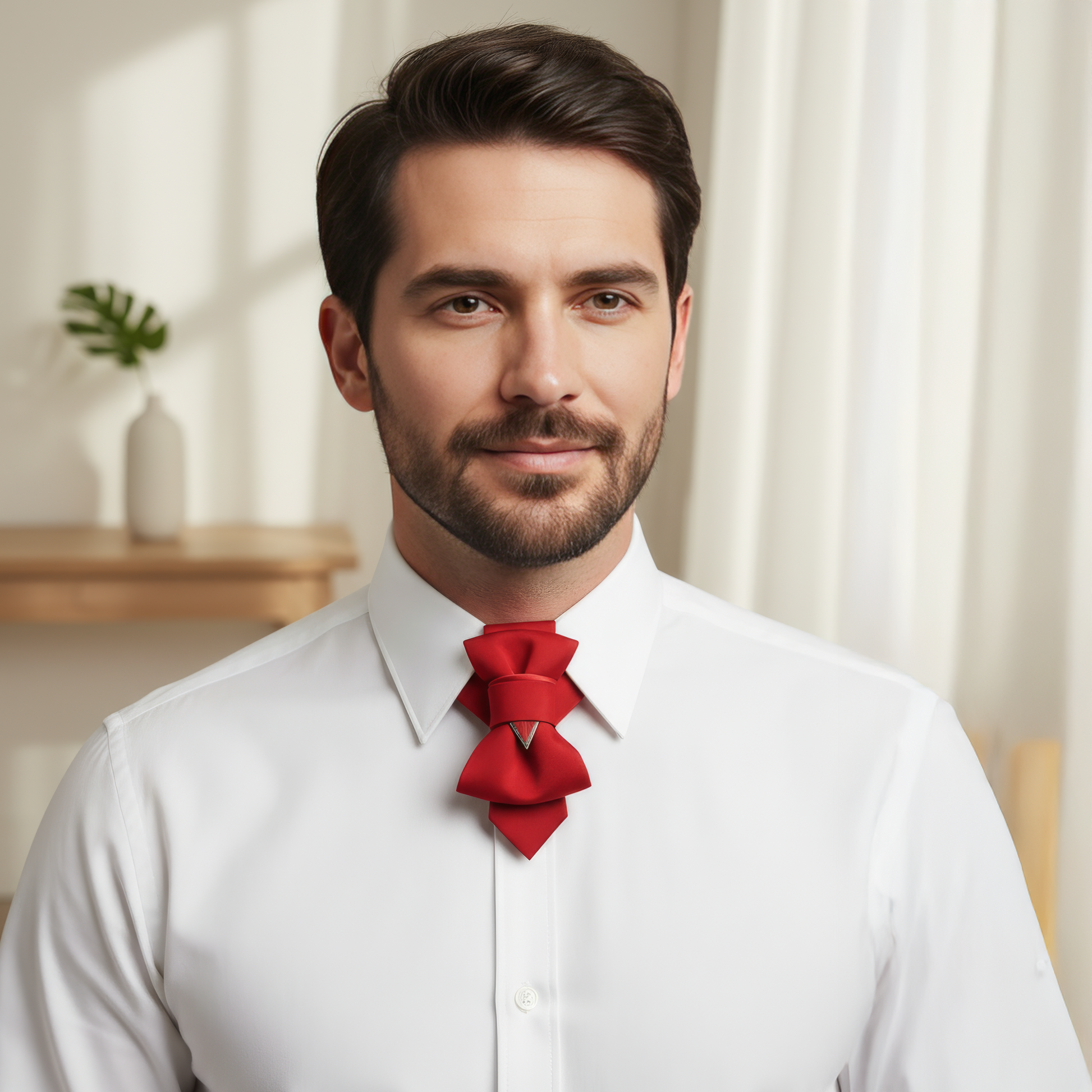 Man wearing a white shirt with a red bow tie in a softly lit room. Unique bow ties
Designer bow ties
Handmade bow ties
Fashion bow ties
Creative bow ties
Stylish bow ties
Trendy bow ties
Bold bow ties
Funky bow ties
Artistic bow ties
Patterned bow ties
Embroidered bow ties
Formal bow ties
Casual bow ties.
