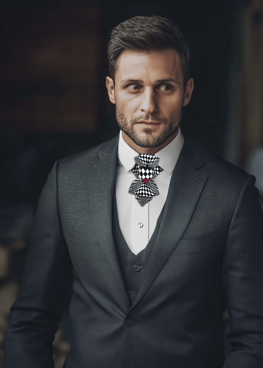 heckered hopper tie "Chess player" looks really luxurious, thanks to the high quality, black and white checkered fabric. You canmatch it with your everyday, work clothes
