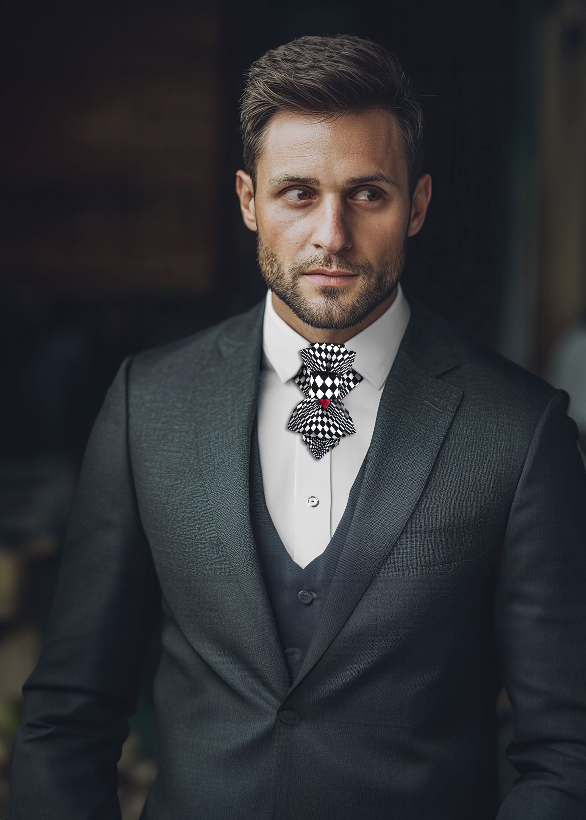 heckered hopper tie "Chess player" looks really luxurious, thanks to the high quality, black and white checkered fabric. You canmatch it with your everyday, work clothes