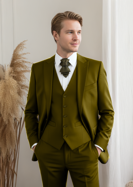 Man wearing a green suit with a white shirt and patterned tie against a neutral background Bow Tie, Wedding Tie, Handmade Cravat, Men's Cravat, Tie for Wedding Suit, DAMASCUS Hopper Tie, Unique Design Tie, Luxury Bow Tie, Groom Accessory, Performer Necktie, Formal Wear Accessory, Elegant Cravat, Artistic Bow Tie, Stage Wear Tie, Musician Style Tie, Statement Necktie, Designer Wedding Tie, Fashion Cravat, Handcrafted Men's Tie, Exclusive Neckwear