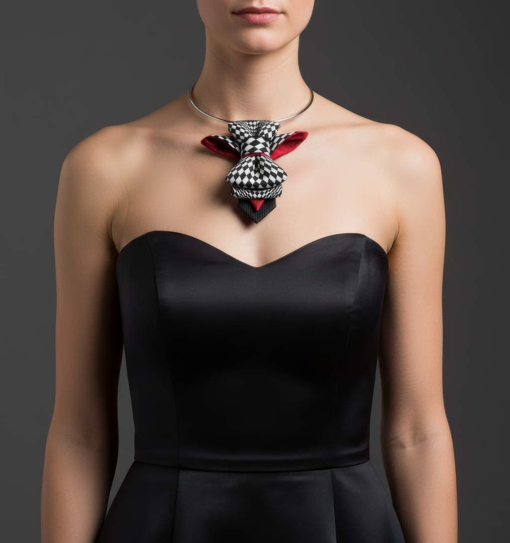 Unique black/white women's tie  suitable for a black dress and white shirt