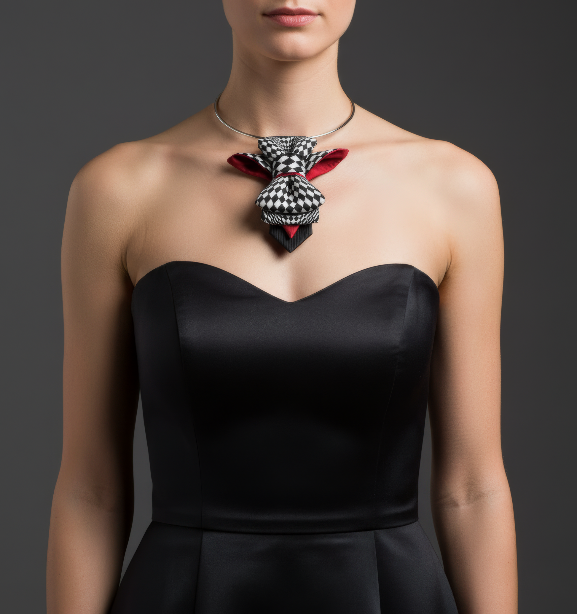 Unique black/white women's tie  suitable for a black dress and white shirt