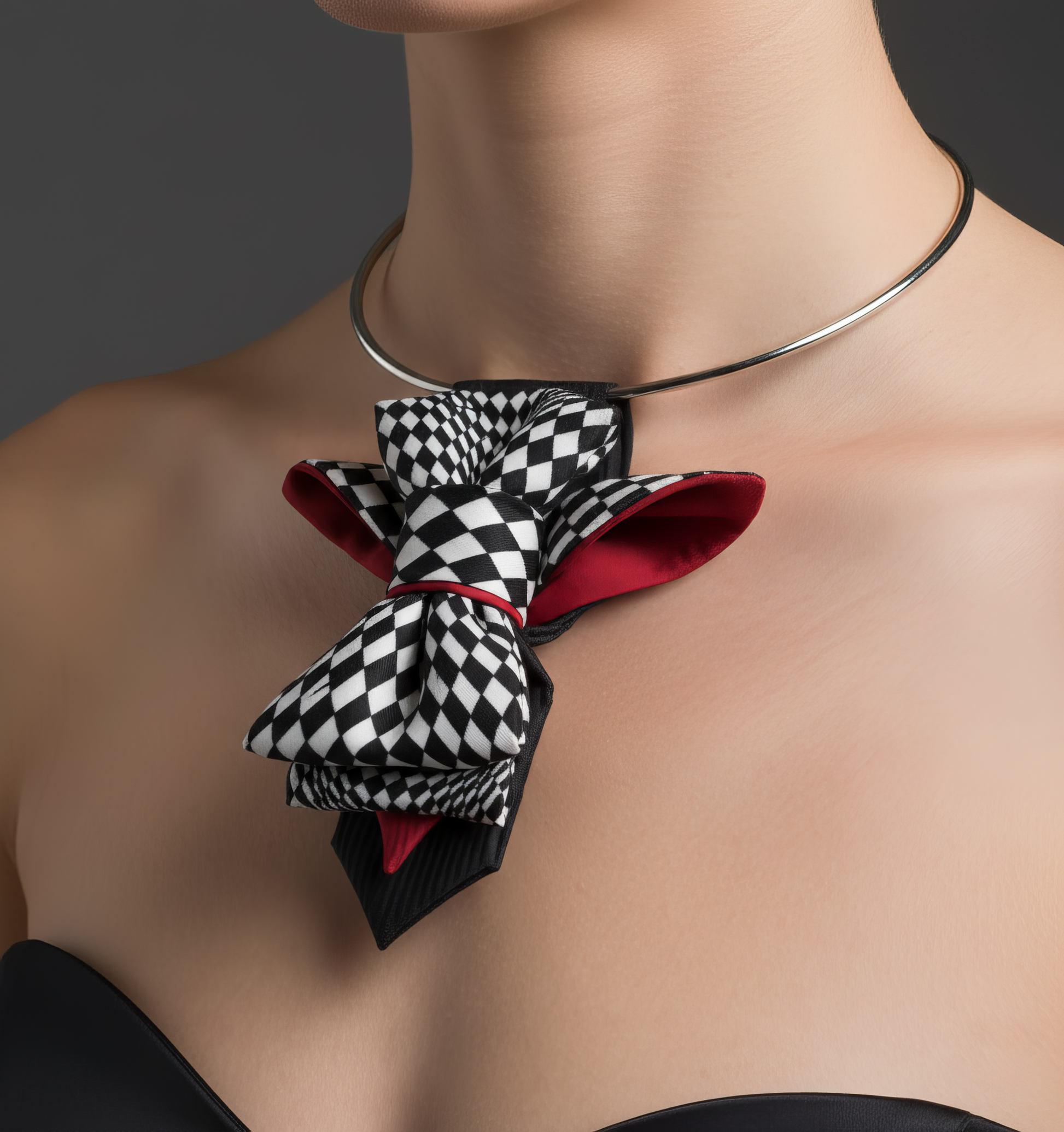 Unique black/white women's tie  suitable for a black dress and white shirt